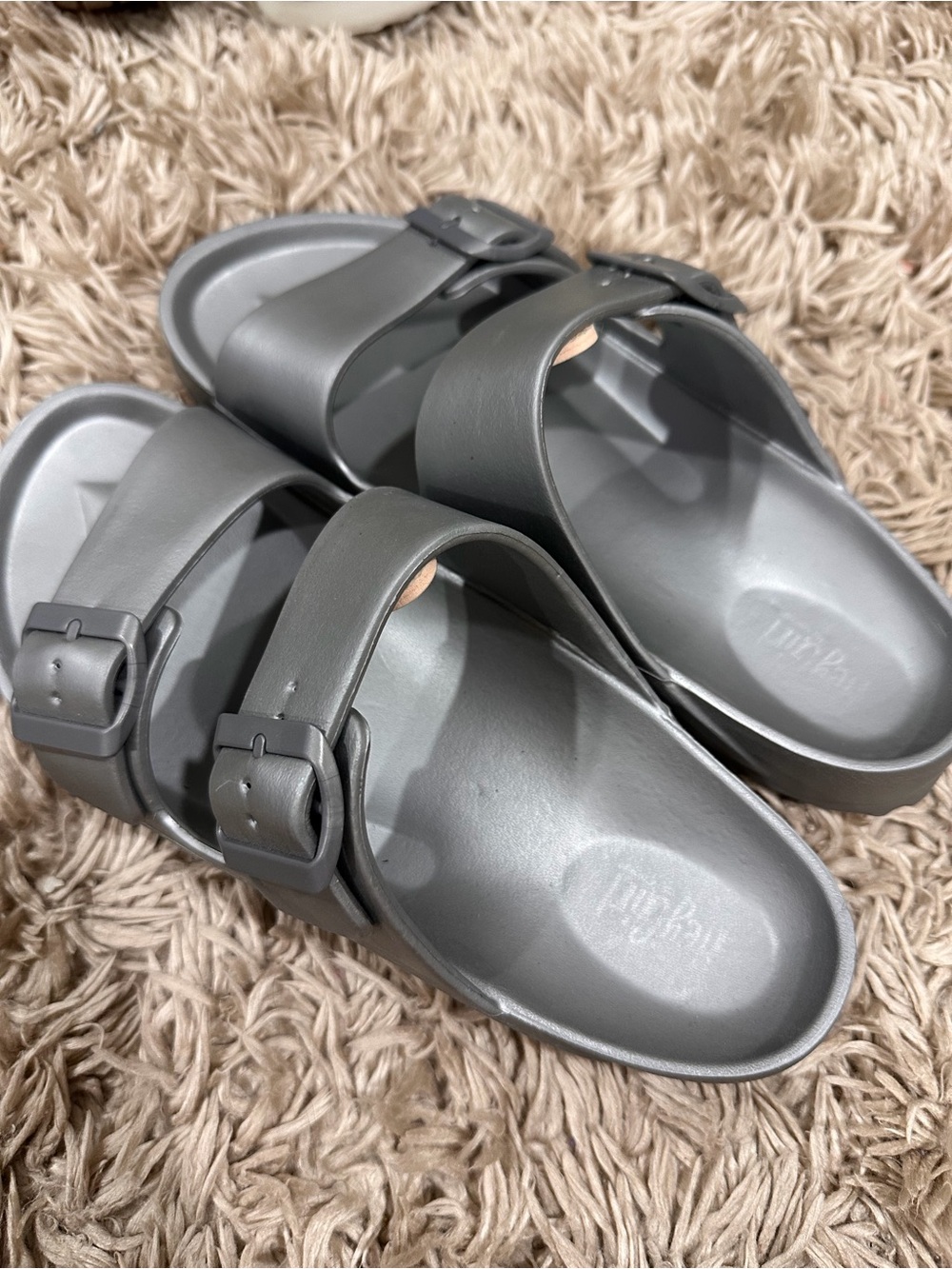 Corkys Gray Double-Buckle Slide Sandals